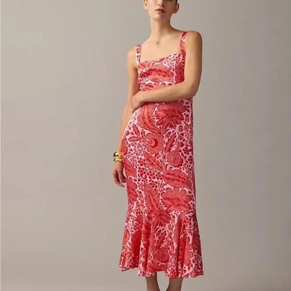 Collection fitted luster crepe flare-hem dress in coral floral print